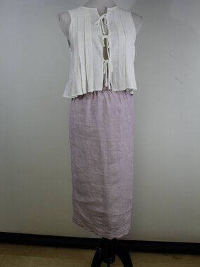 J.Crew 100% Linen Midi Skirt XS Pink Elastic Waist Minimalist